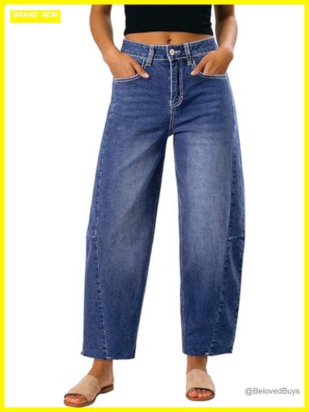 High Waisted Wide Leg Barrel Jeans Loose Baggy Stretchy Denim Pants with Pockets